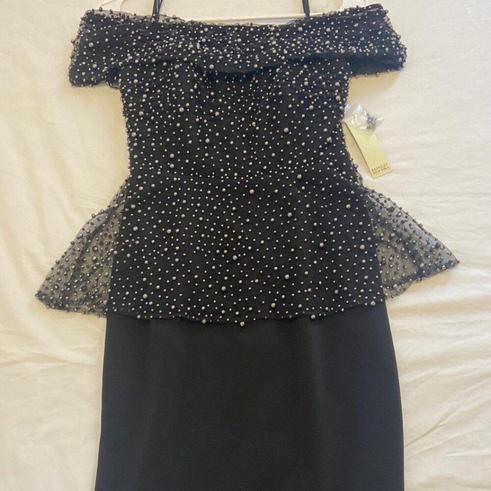 NWT Badgley Mischka Off-Shoulder Black Peplum Dress Size 0